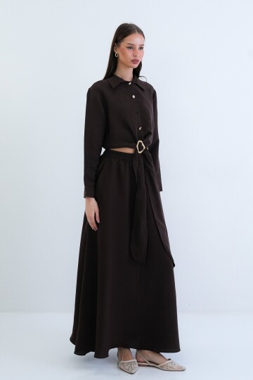 Toka Detaylı Gömlek Ve Beli Lastikli Etek Takım