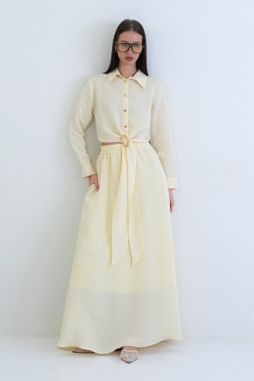 Toka Detaylı Gömlek Ve Beli Lastikli Etek Takım