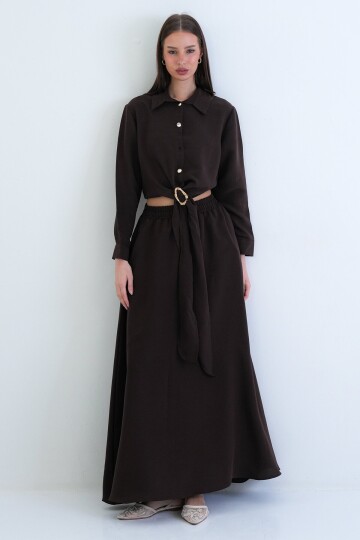 Toka Detaylı Gömlek Ve Beli Lastikli Etek Takım