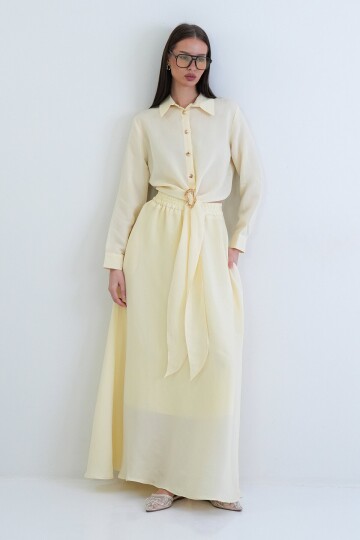 Toka Detaylı Gömlek Ve Beli Lastikli Etek Takım