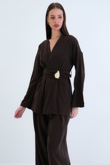 Toka Detaylı Kuşaklı Ceket