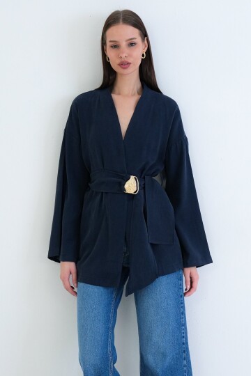 Toka Detaylı Kuşaklı Ceket