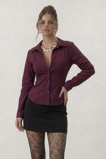 Uzun Kollu Dar Kesim Gömlek