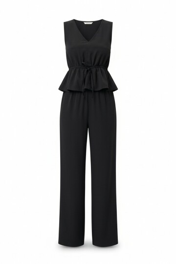 V Yaka Bağlamalı Bluz Ve Pantolon Takım