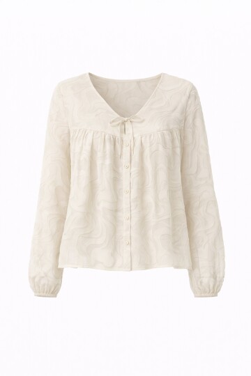 V Yaka Bağlamalı Ve Düğmeli Bluz