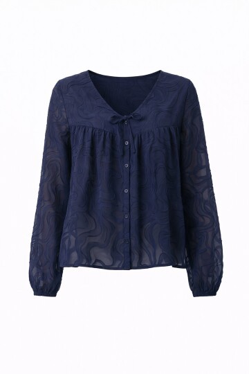 V Yaka Bağlamalı Ve Düğmeli Bluz