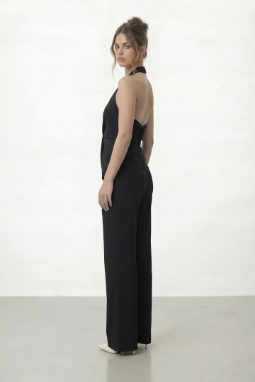 V Yaka Bel Detaylı Bluz Ve Pantolon Takım