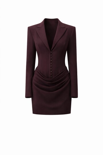 V Yaka Düğmeli Mini Elbise