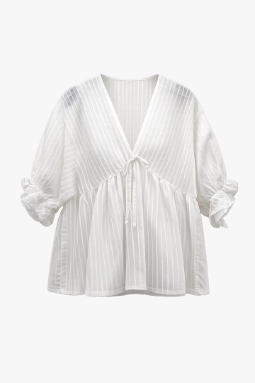 V Yaka Fırfırlı Bluz