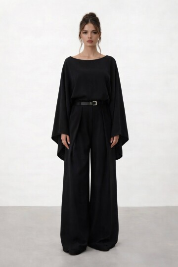 Yarasa Kol Bisiklet Yaka Bel Bol Paça Takım