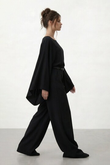 Yarasa Kol Bisiklet Yaka Bel Bol Paça Takım