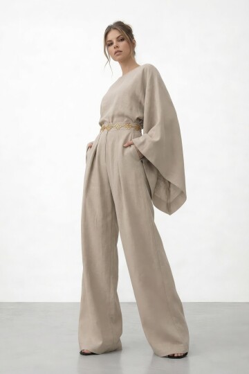 Yarasa Kol Bisiklet Yaka Bel Bol Paça Takım