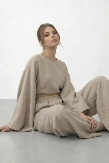 Yarasa Kol Bisiklet Yaka Bel Bol Paça Takım