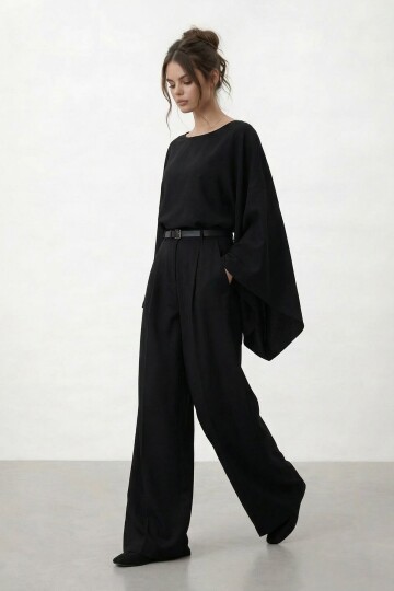 Yarasa Kol Bisiklet Yaka Bel Bol Paça Takım