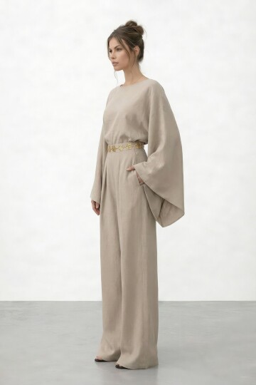 Yarasa Kol Bisiklet Yaka Bel Bol Paça Takım