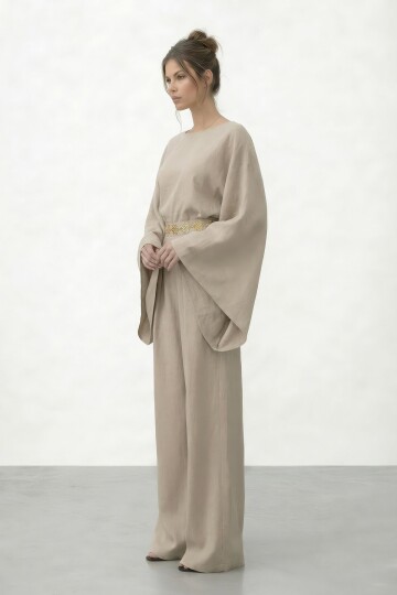 Yarasa Kol Bisiklet Yaka Bel Bol Paça Takım