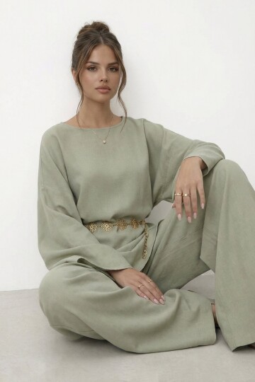 Yarasa Kol Bisiklet Yaka Bel Bol Paça Takım