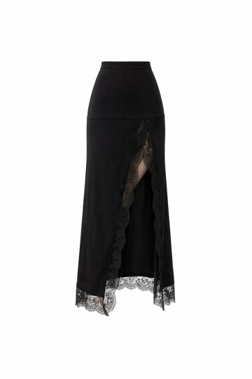 Yırtmaç Detaylı Dantel Detaylı Midi Etek