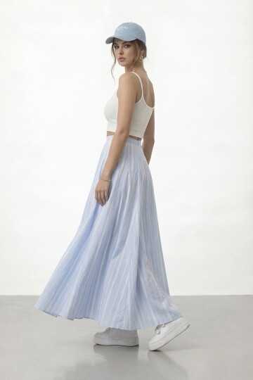 Yüksek Bel Pileli Midi Etek