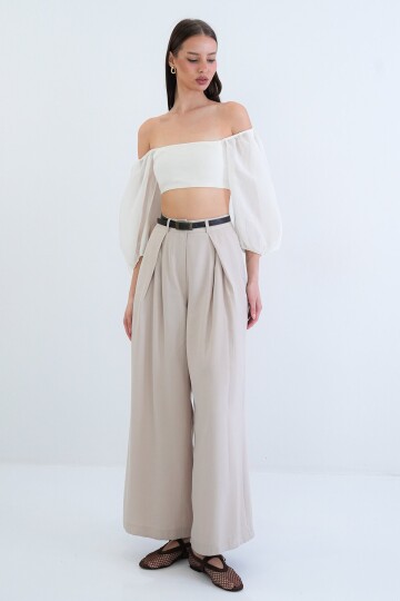 Yüksek Bel Pileli Pantolon