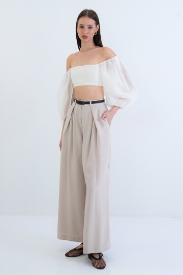 Yüksek Bel Pileli Pantolon