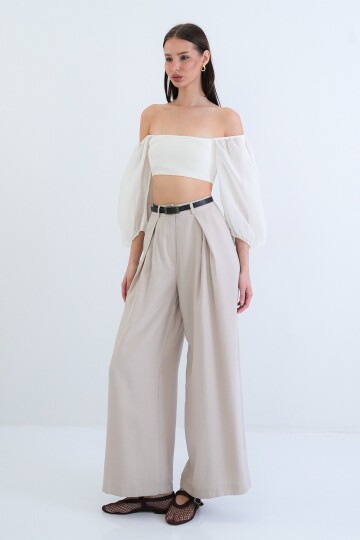 Yüksek Bel Pileli Pantolon