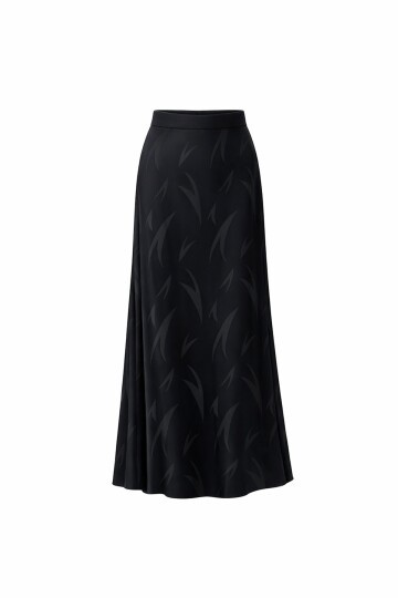 Yüksel Bel Desenli Saten Midi Etek