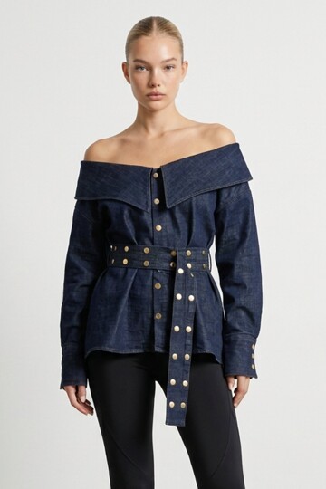 Asimetrik Yaka Denim Ceket