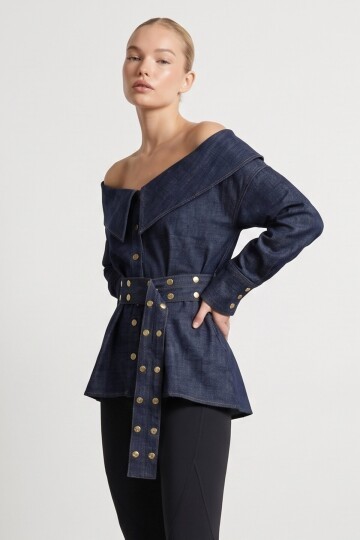 Asimetrik Yaka Denim Ceket