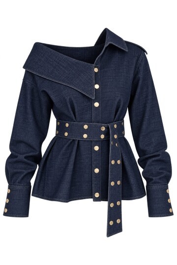 Asimetrik Yaka Denim Ceket
