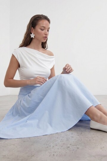 Beli Bağlamalı Fermuarlı İçi Astarlı Midi Poplin Etek