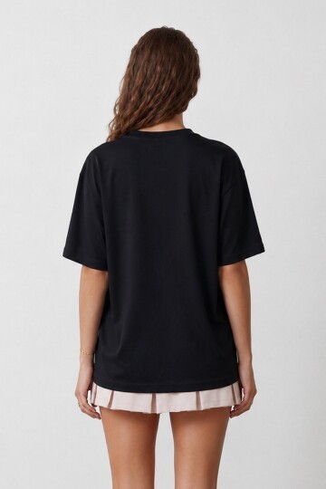 Bisiklet Yaka Oversize İnci Ve Taş İşlemeli T-Shirt
