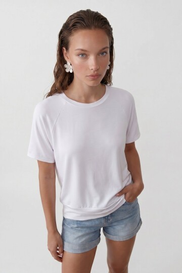 Bisiklet Yaka Reglan Kol Oversize T-Shırt