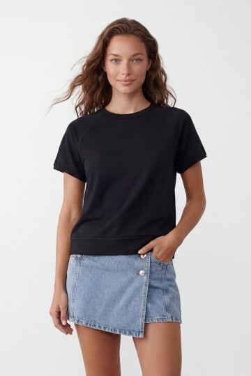 Bisiklet Yaka Reglan Kol Oversize T-Shırt