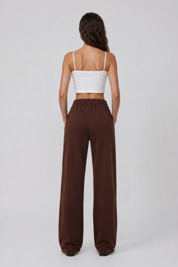 Çift Cepli Lastikli Yanları Şeritli Wide Leg Pantolon