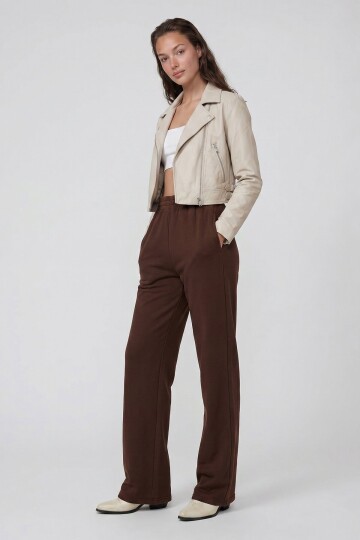 Çift Cepli Lastikli Yanları Şeritli Wide Leg Pantolon