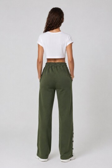Çift Cepli Lastikli Yanları Şeritli Wide Leg Pantolon