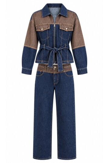Çift renk denim takım