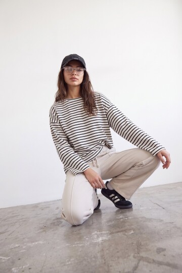 Çizgili Oversize Sweat