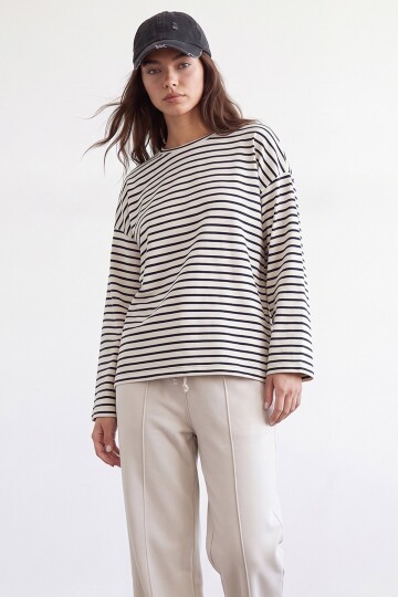 Çizgili Oversize Sweat