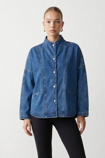 Denim Dik Yaka Ceket
