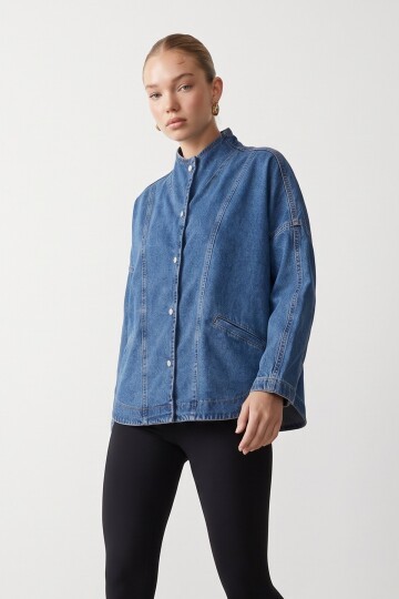 Denim Dik Yaka Ceket