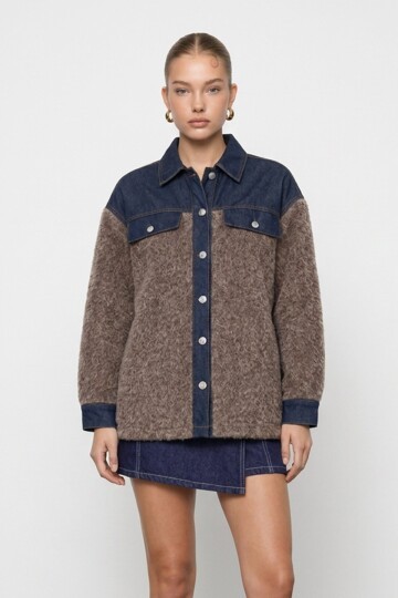 Denim Garnili Buklet Ceket