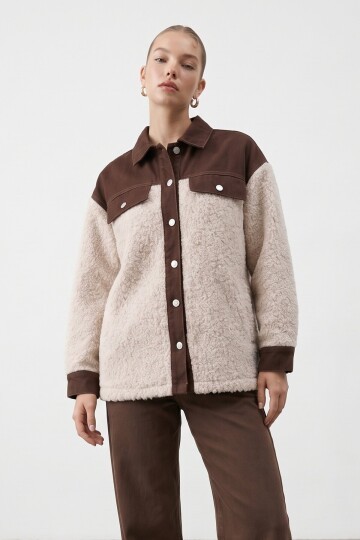 Denim Garnili Buklet Ceket