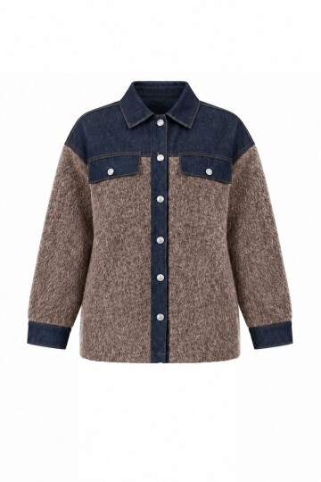 Denim Garnili Buklet Ceket