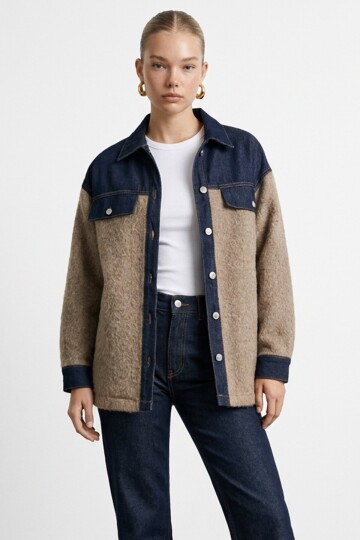Denim Garnili Buklet Ceket