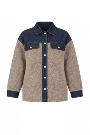Denim Garnili Buklet Ceket