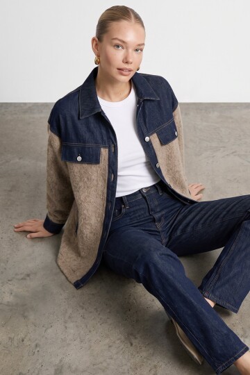 Denim Garnili Buklet Ceket