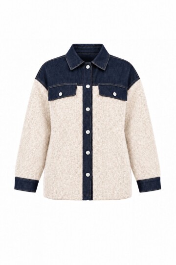Denim Garnili Buklet Ceket