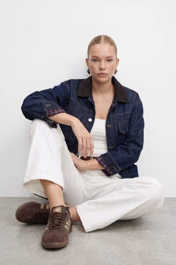 Denim Kadife Yaka Ceket